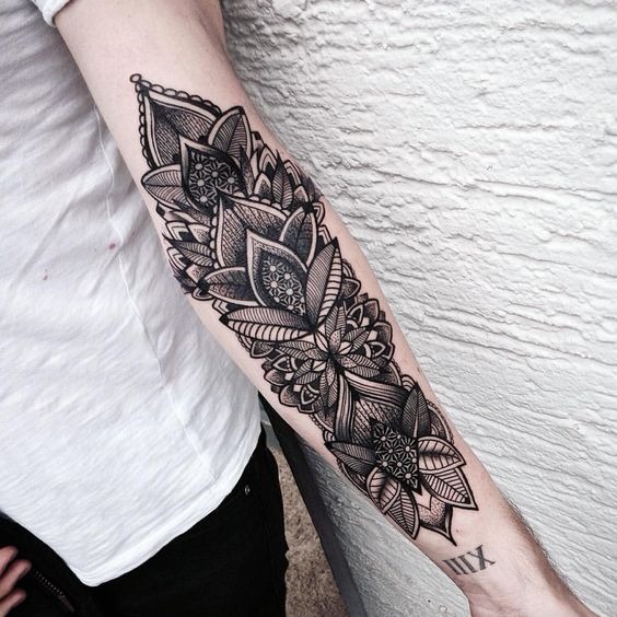 Intricate Patterns with Florals and Leaves Forearm Tattoos Tattoo Design