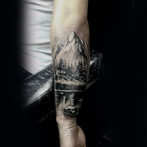 Landscape of a Lake and Mountain Cool Forearm Tattoos Tattoo Design