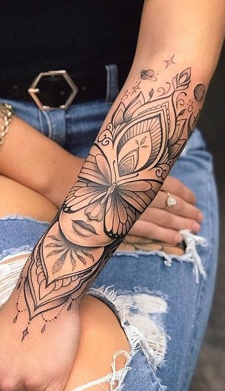 Mystical Woman with Covered Eyes Forearm Tattoo Tattoo Design