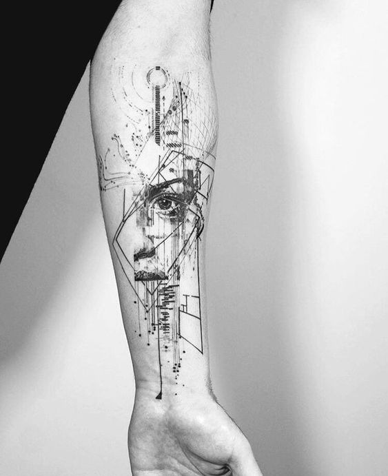 Portion of a Face in Cyberspace forearm tattoo Tattoo Design