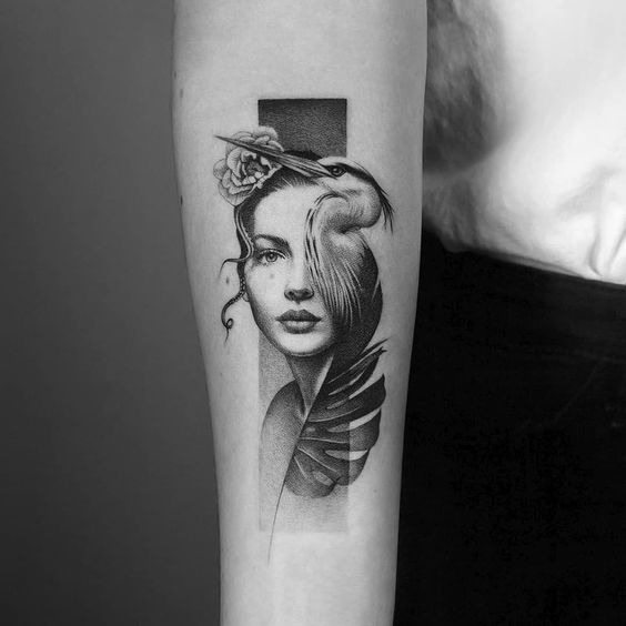Portrait of a Woman and Bird Cool Forearm Tattoos Tattoo Design