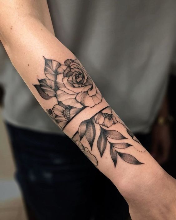 Rose with Foliage and Other Flowers Forearm Tattoos Tattoo Design