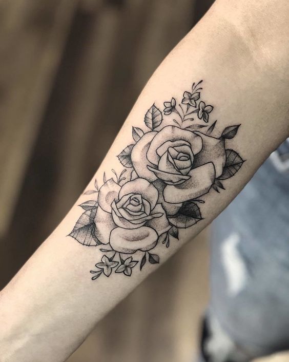 Simple Roses with Leaves and Flowers Forearm Tattoos Tattoo Design
