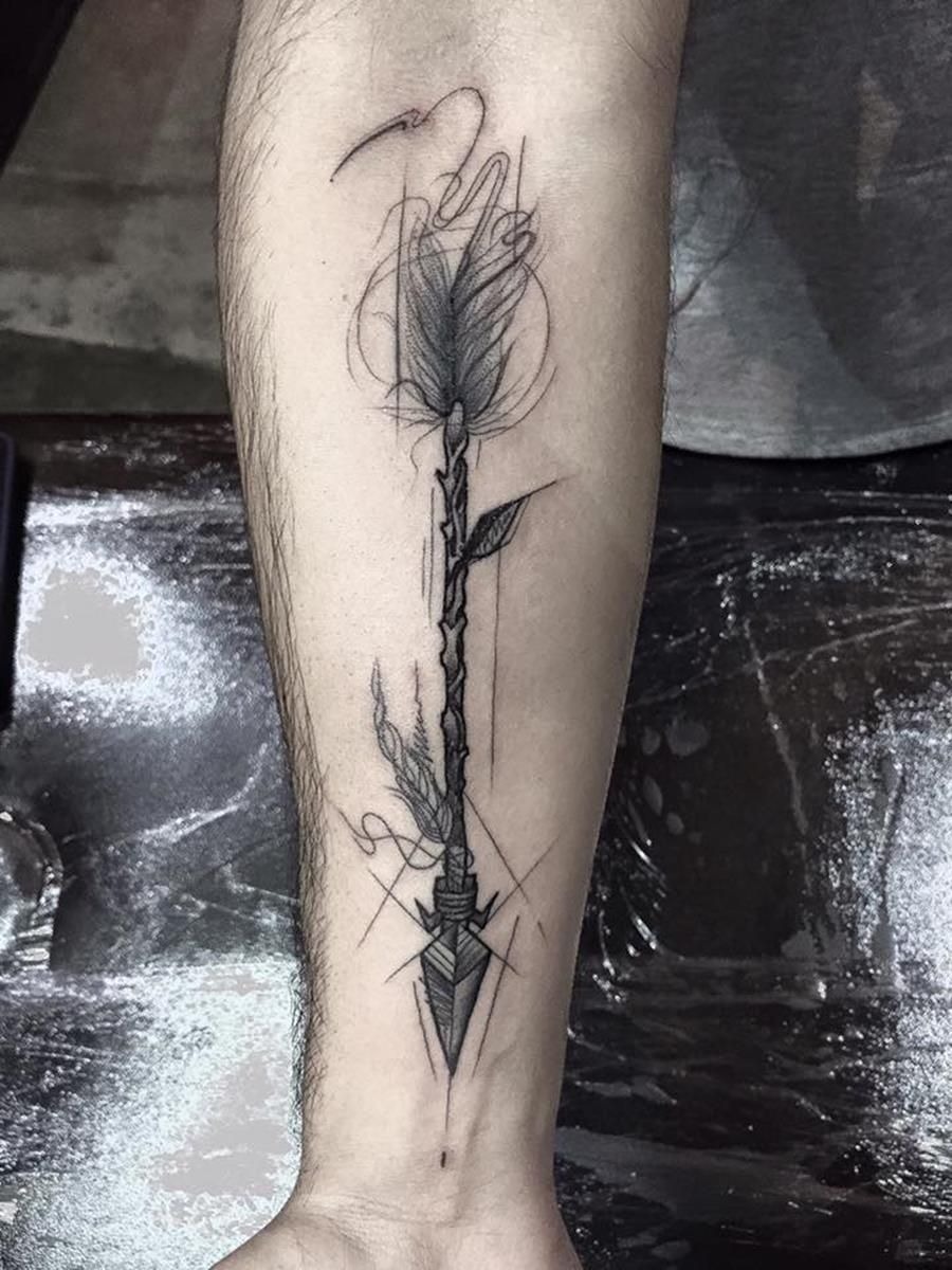 Sketchy Arrow with Soft Fletching forearm tattoo Tattoo Design