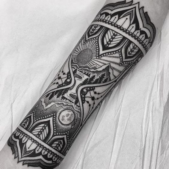 Two Landscapes in an Hourglass Forearm Tattoos Tattoo Design