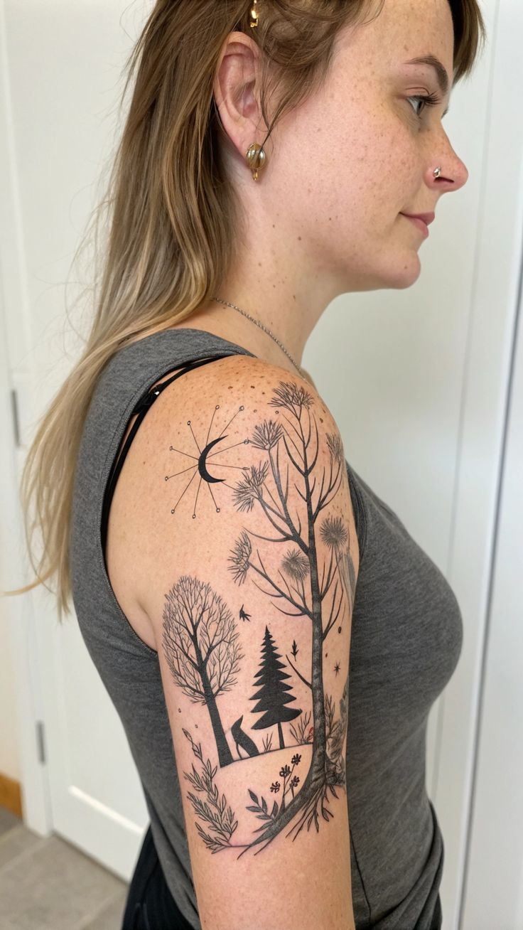Misty Pines Half Sleeve Tattoo Design