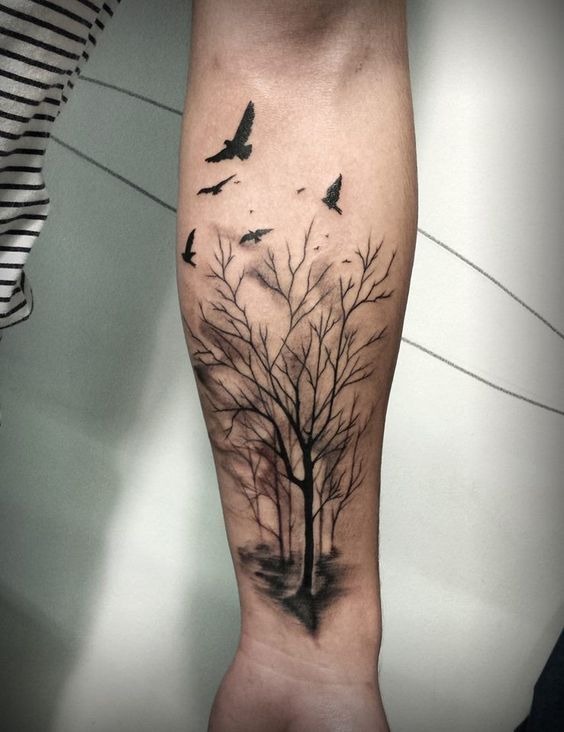 Mountain and Forest Ankle Band Tattoo Design