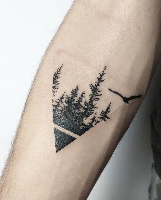 Whimsical Forest Scene with Moon Tattoo Design