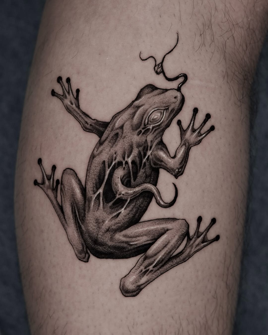 Intricate black and gray frog tattoo design Tattoo Design
