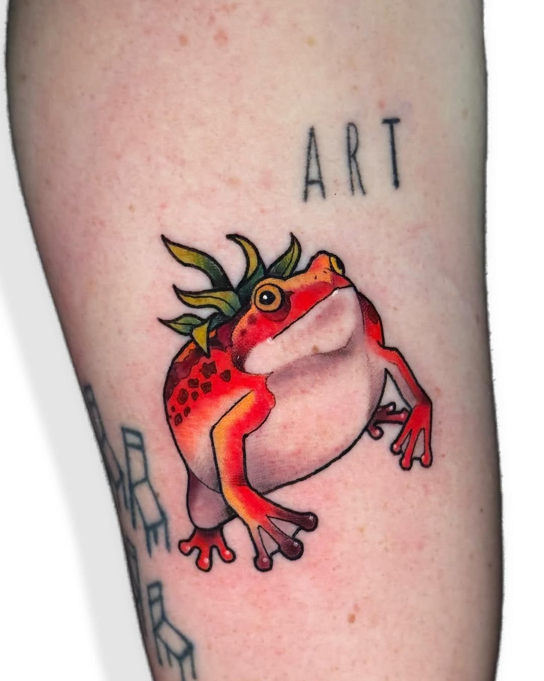 Vibrant Frog Tattoo with Artistic Flair Tattoo Design