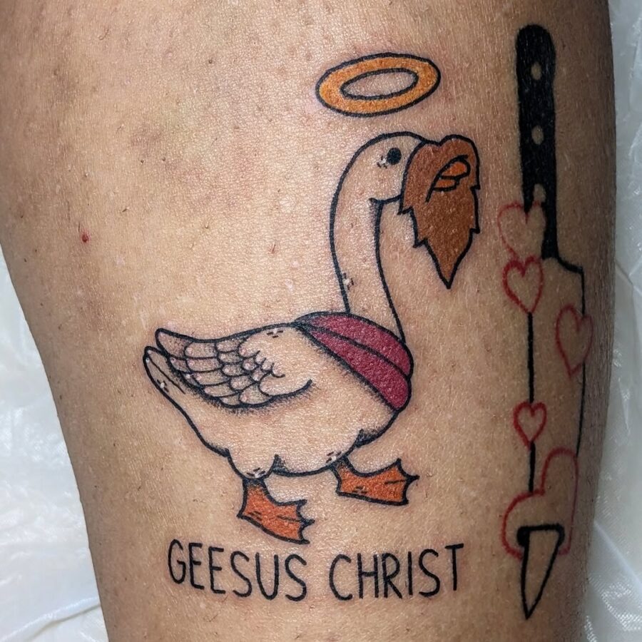A hilarious seagull caught snacking on puffs Tattoo Design