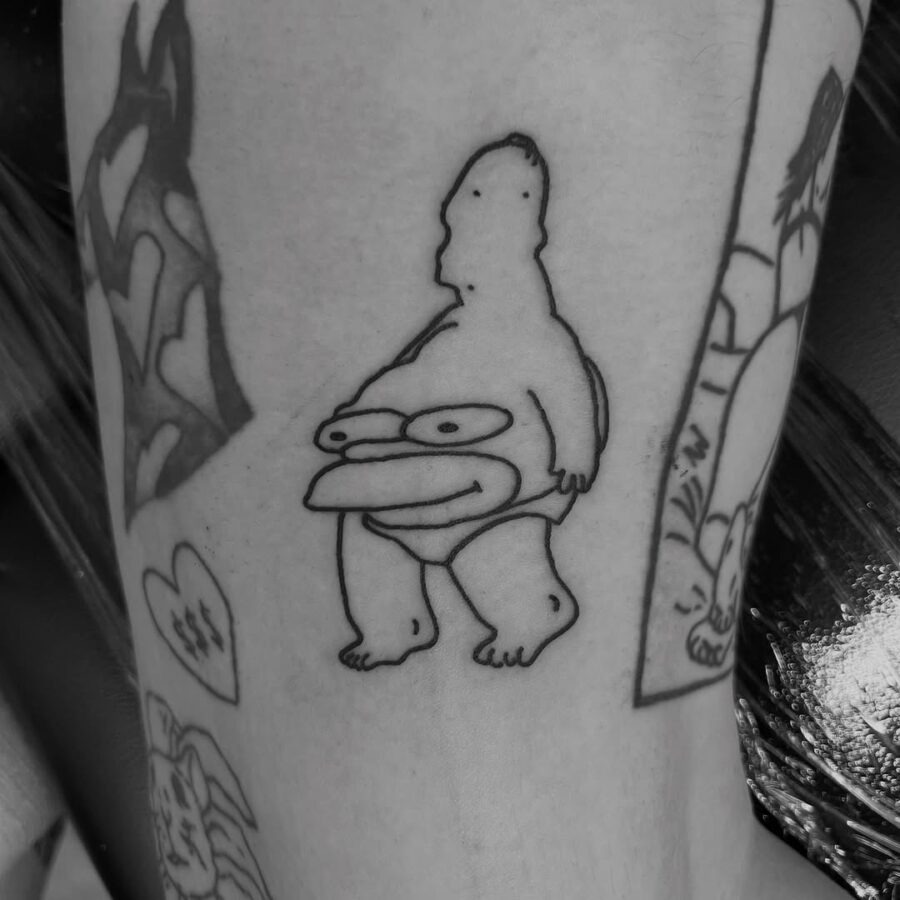 A humorous feline lounging in noodles Tattoo Design