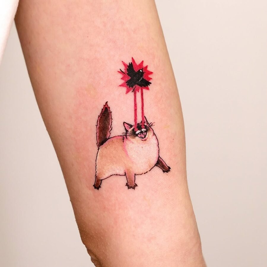 Hilarious cat tattoo with laser vision Tattoo Design