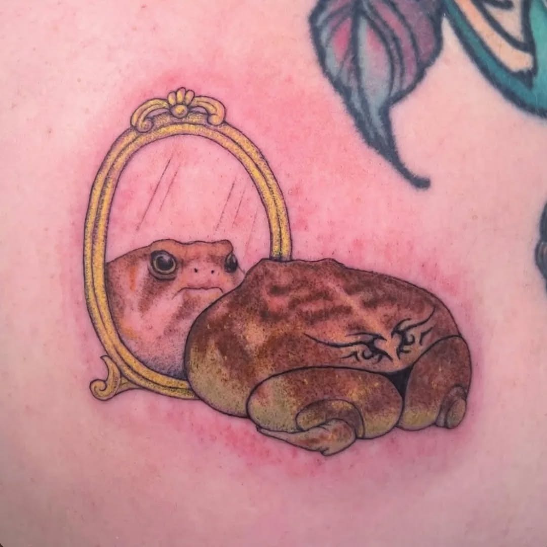 Humorous cat tattoo with witty dialogue Tattoo Design