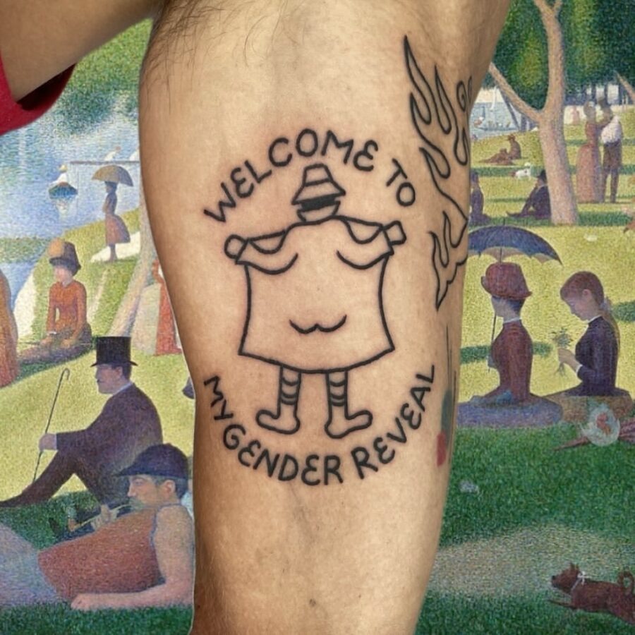 Humorous take on a gender reveal tattoo Tattoo Design