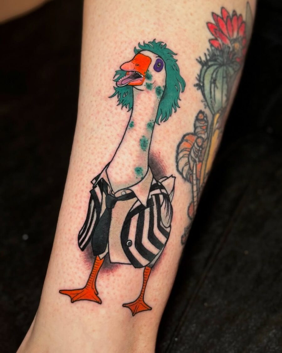 Whimsical Tattoo of a Money-Bagging Character Tattoo Design