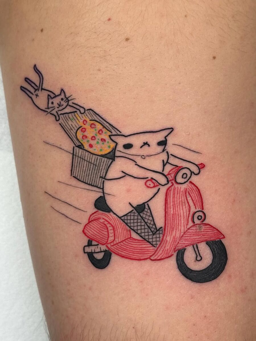 Whimsical tattoo of a skateboarding rat Tattoo Design