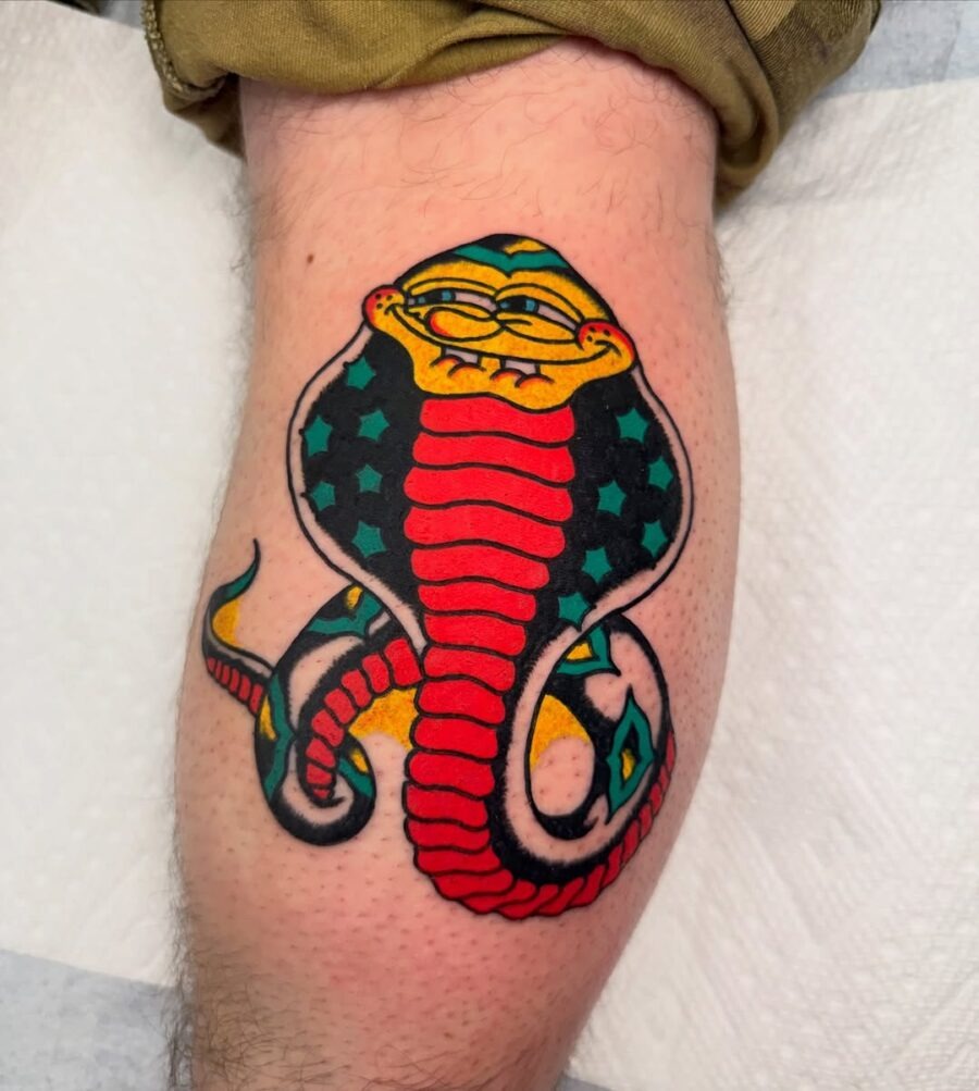 Witty worm tattoo with a hook and smile Tattoo Design