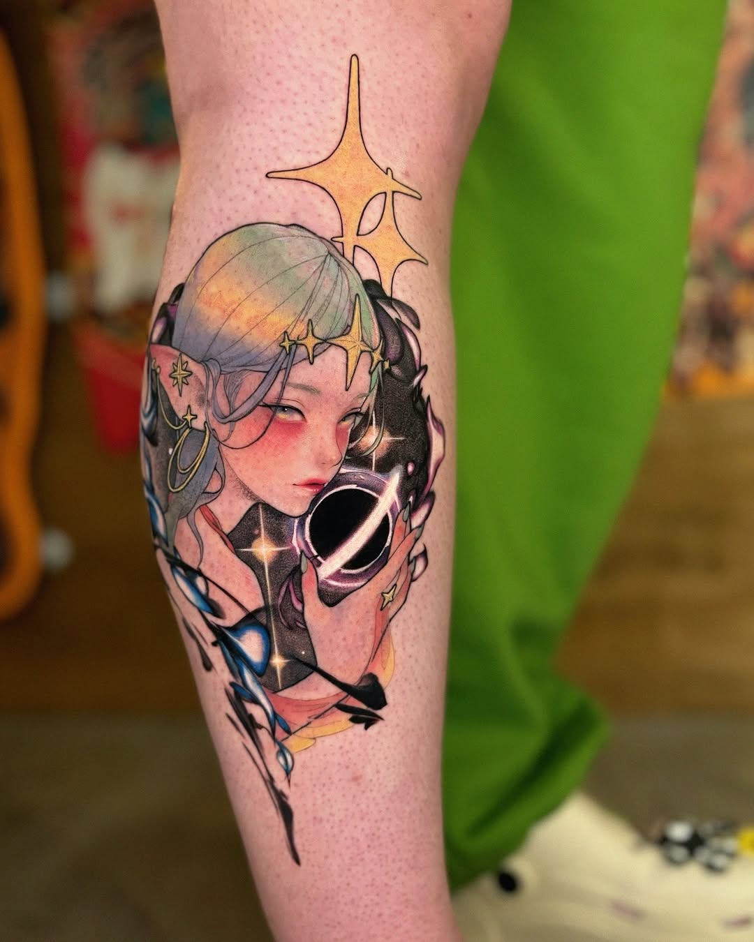 Captivating galaxy tattoo featuring a mystical girl Tattoo Design