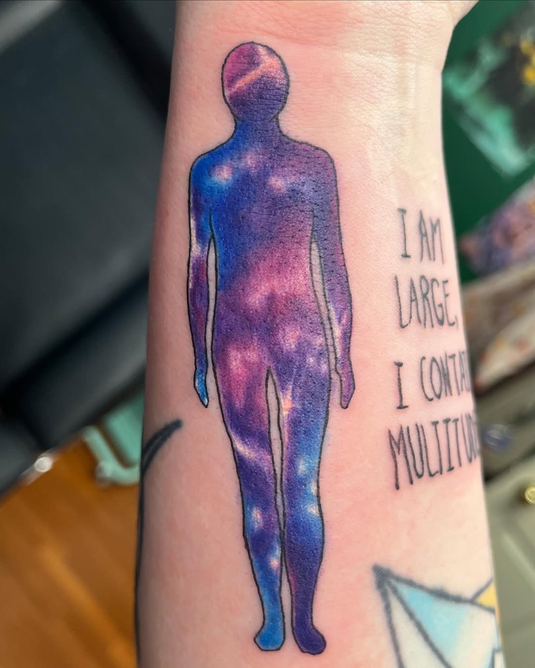 Cosmic silhouette tattoo with inspirational quote Tattoo Design