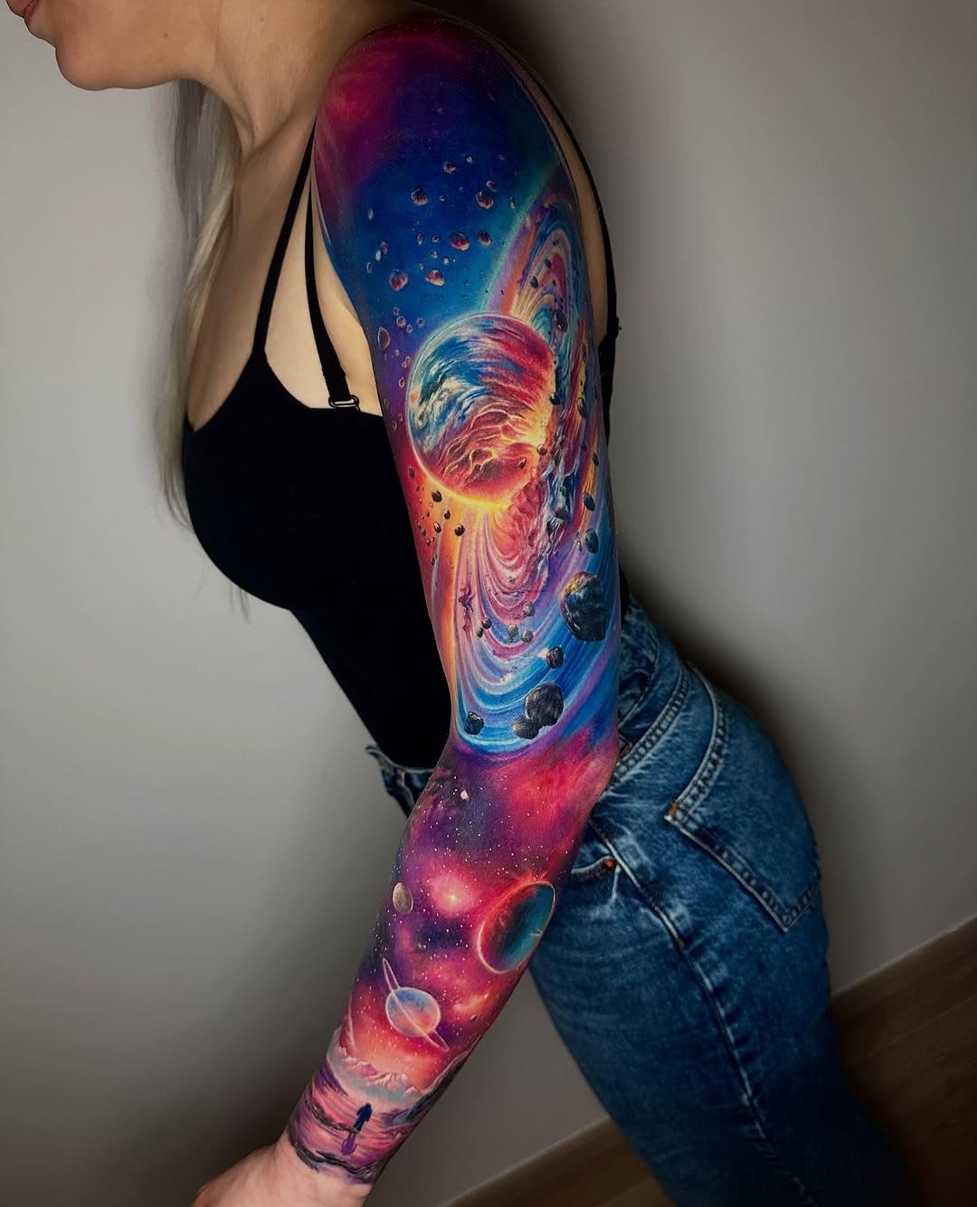 Vibrant Full Sleeve Galaxy Tattoo Design Tattoo Design