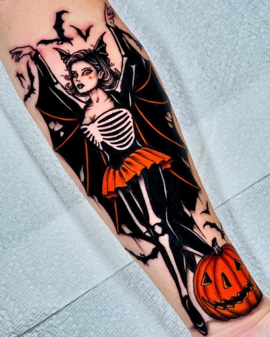A spooky skeleton dancer ready for Halloween! Tattoo Design