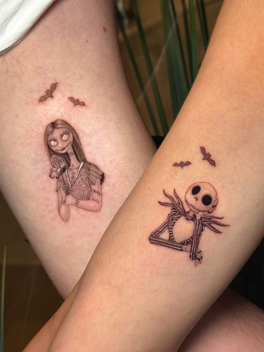 Charming Halloween Tattoos of Sally and Jack Tattoo Design