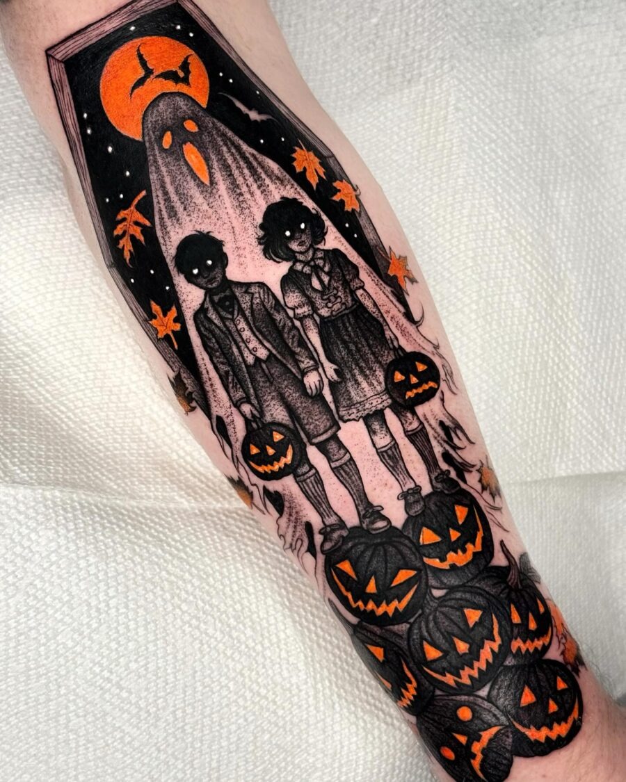 Eerie Halloween tattoo art with spooky vibes Tattoo Design