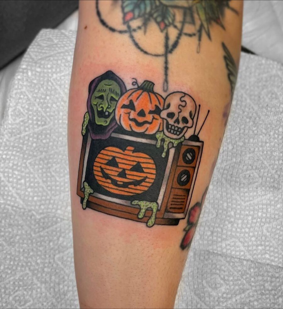 Quirky Halloween-themed tattoo showcasing spooky vibes Tattoo Design