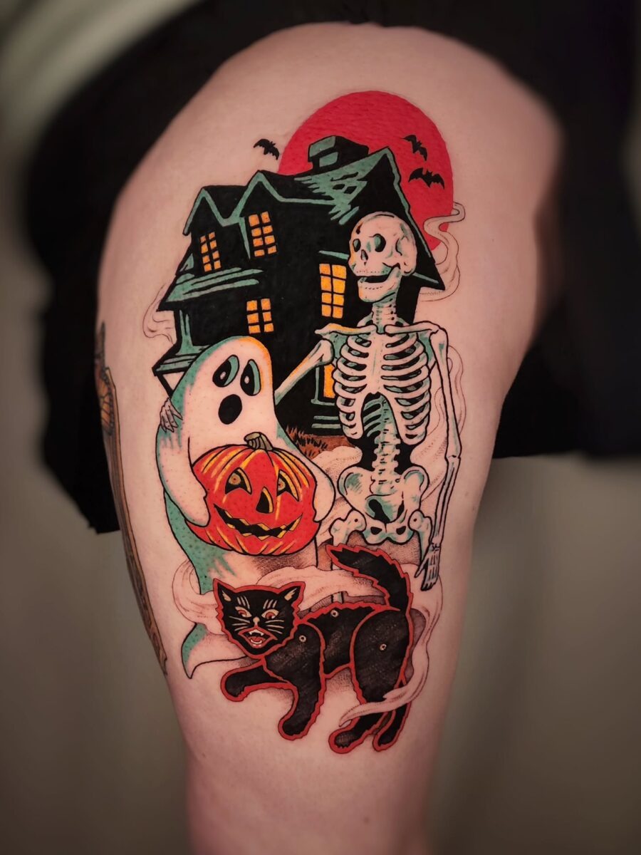 Spooky Halloween tattoo with playful elements Tattoo Design