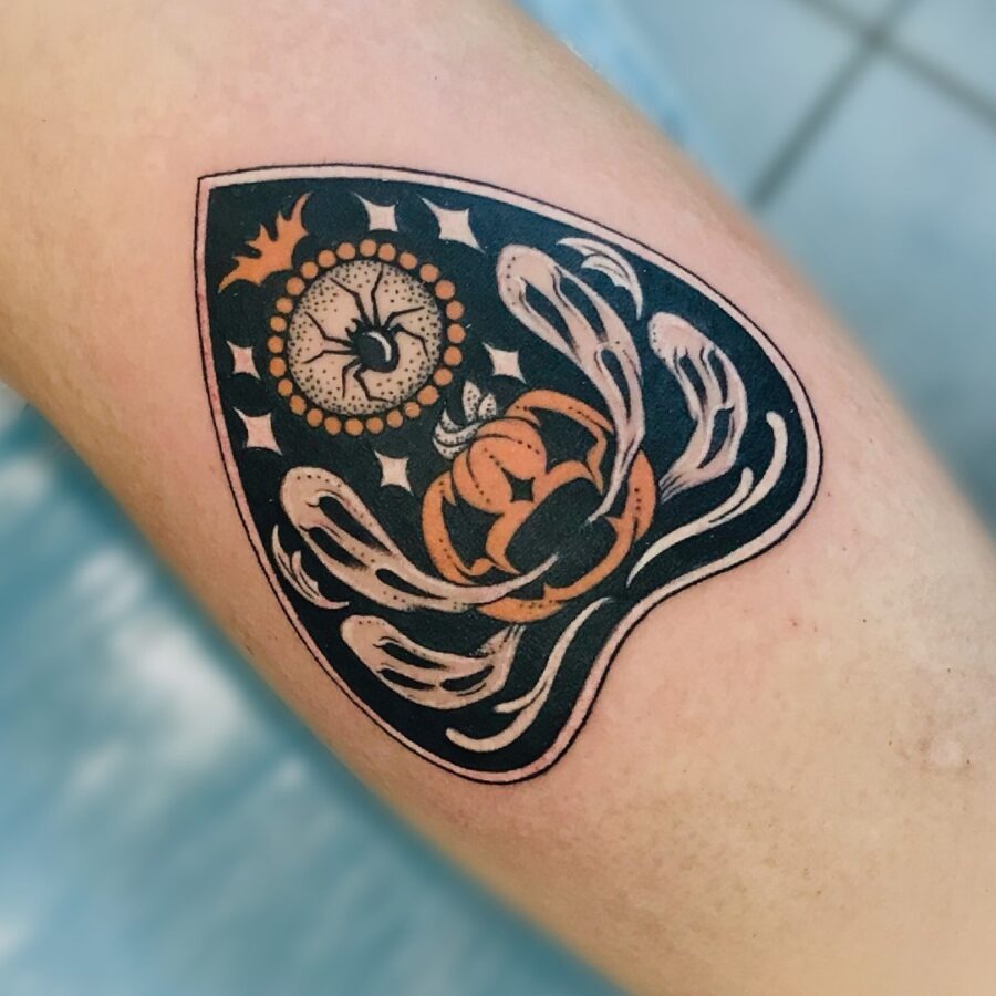 Spooky Ouija Board-Inspired Pumpkin Tattoo Tattoo Design