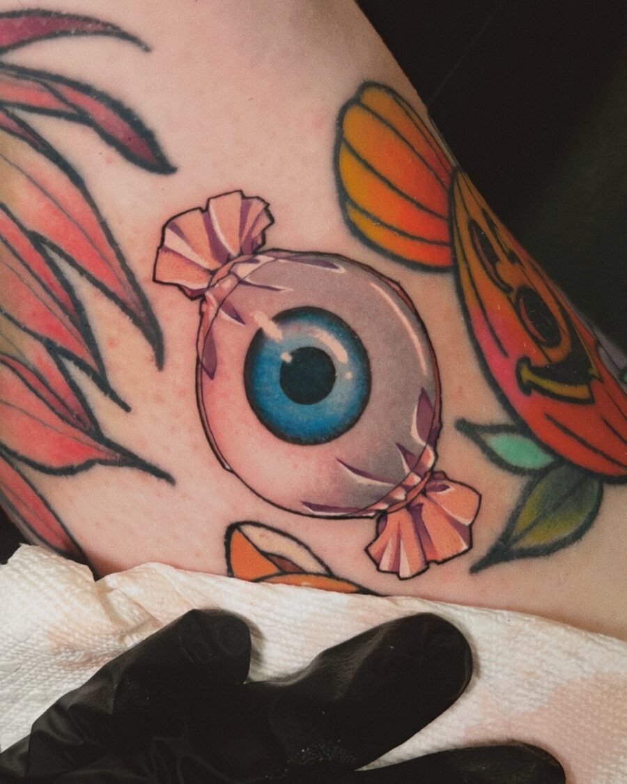 Whimsical Eye Candy Tattoo for Halloween Tattoo Design