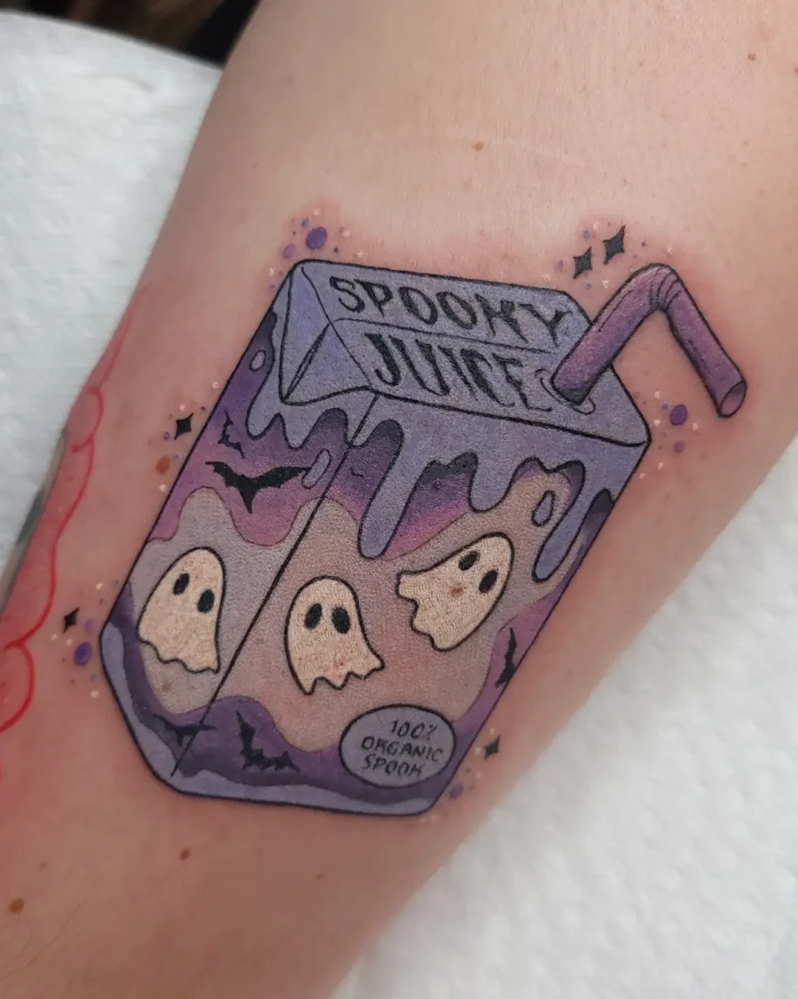 Whimsical spooky juice box tattoo Tattoo Design