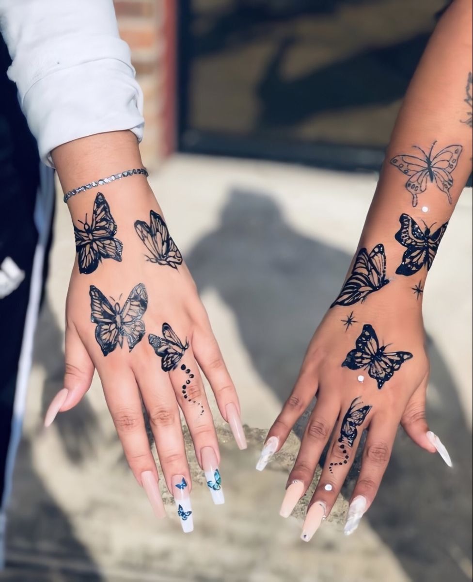 Black and White Butterfly Hand Tattoos Tattoo Design