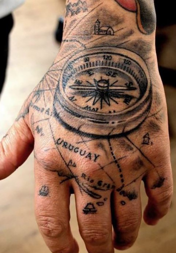 Black Compass and Map Hand Tattoo Ideas Tattoo Design