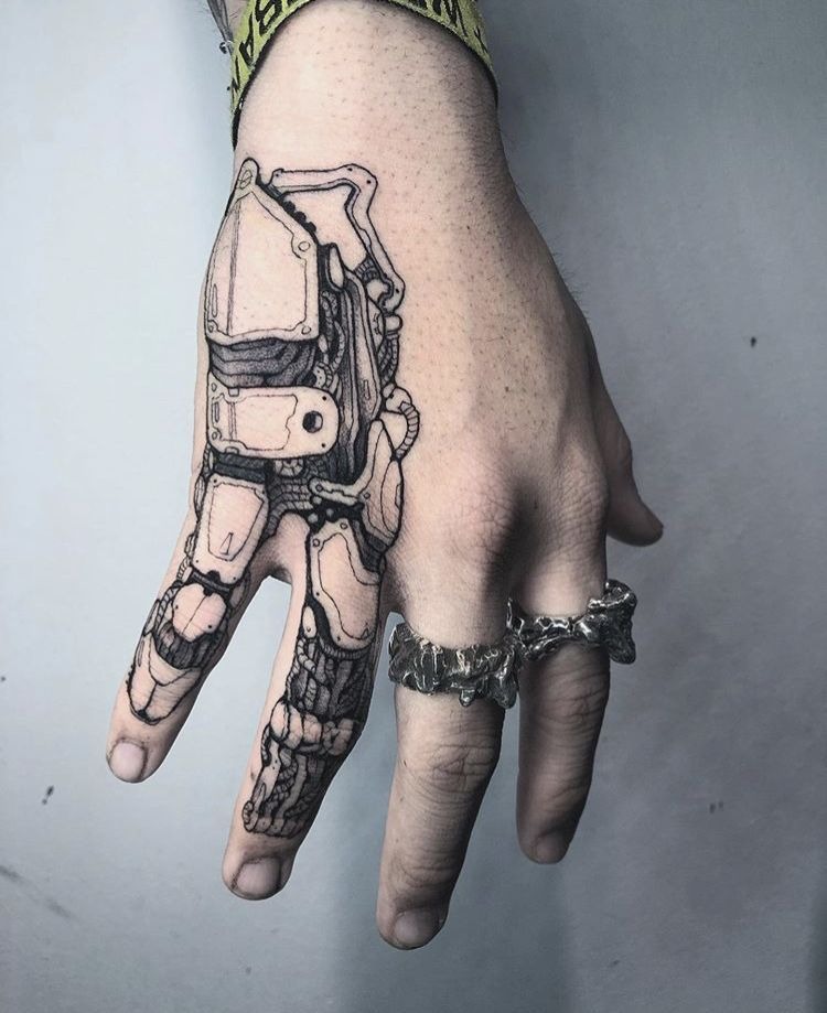 Cool Machine Bones Hand Tattoos Tattoo Design