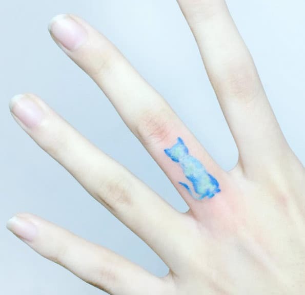 Cute Blue Cat Finger Tattoo Tattoo Design