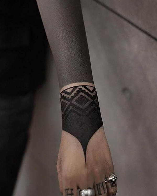 Dark Abstract Hand and Wrist Tattoo Tattoo Design