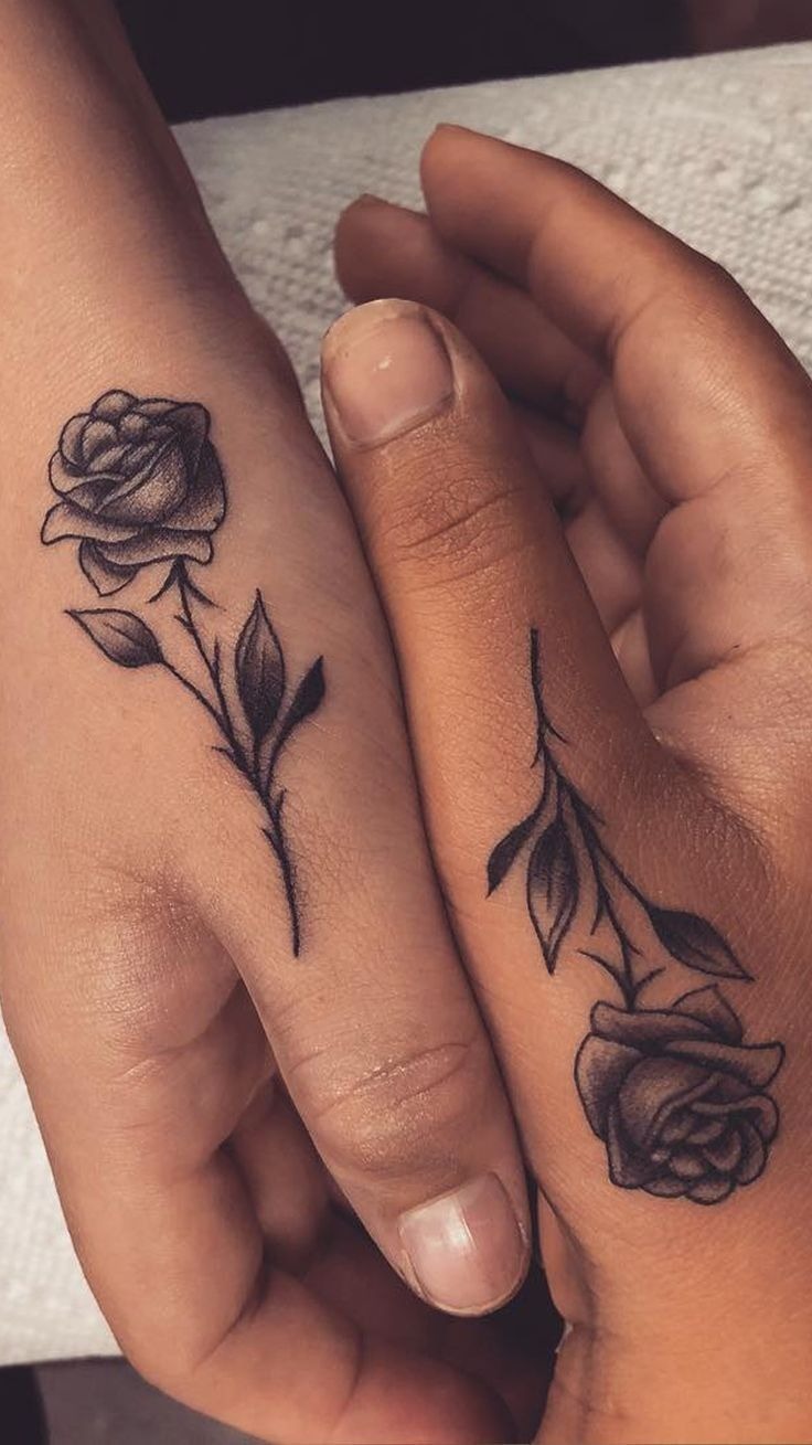 Matching Rose Finger and Hand Tattoos Tattoo Design