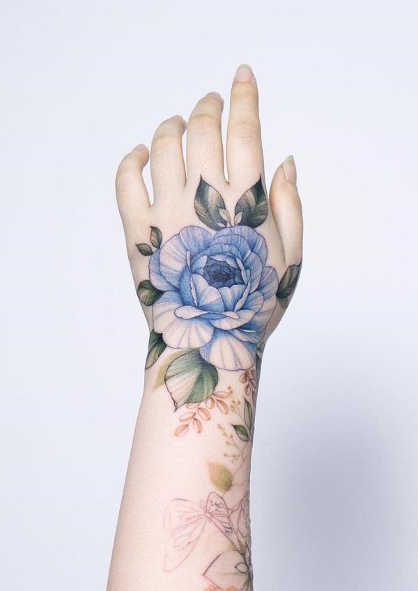 Powder Blue Flower Hand Tattoos Tattoo Design