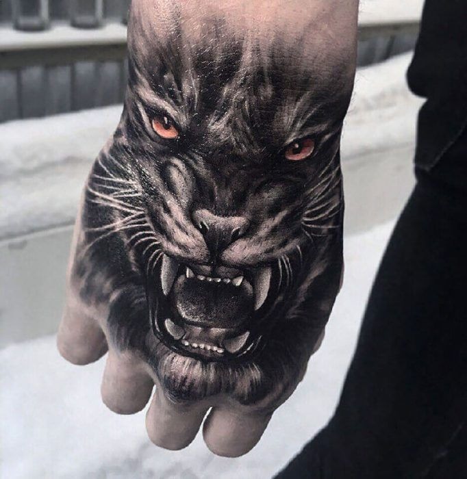 Realistic Growling Panther Hand Tattoo Ideas Tattoo Design