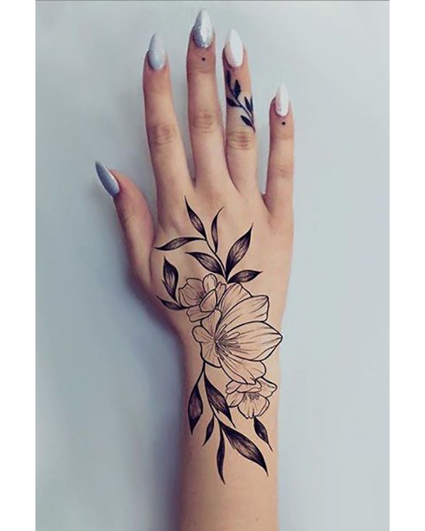 Simple Flower and Leaves Hand Tattoo Ideas Tattoo Design