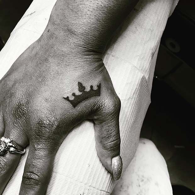Small Black Crown Hand Tattoo Tattoo Design