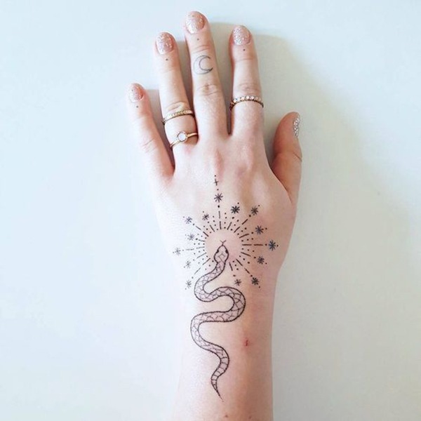 Snake and Star Hand Tattoo Tattoo Design