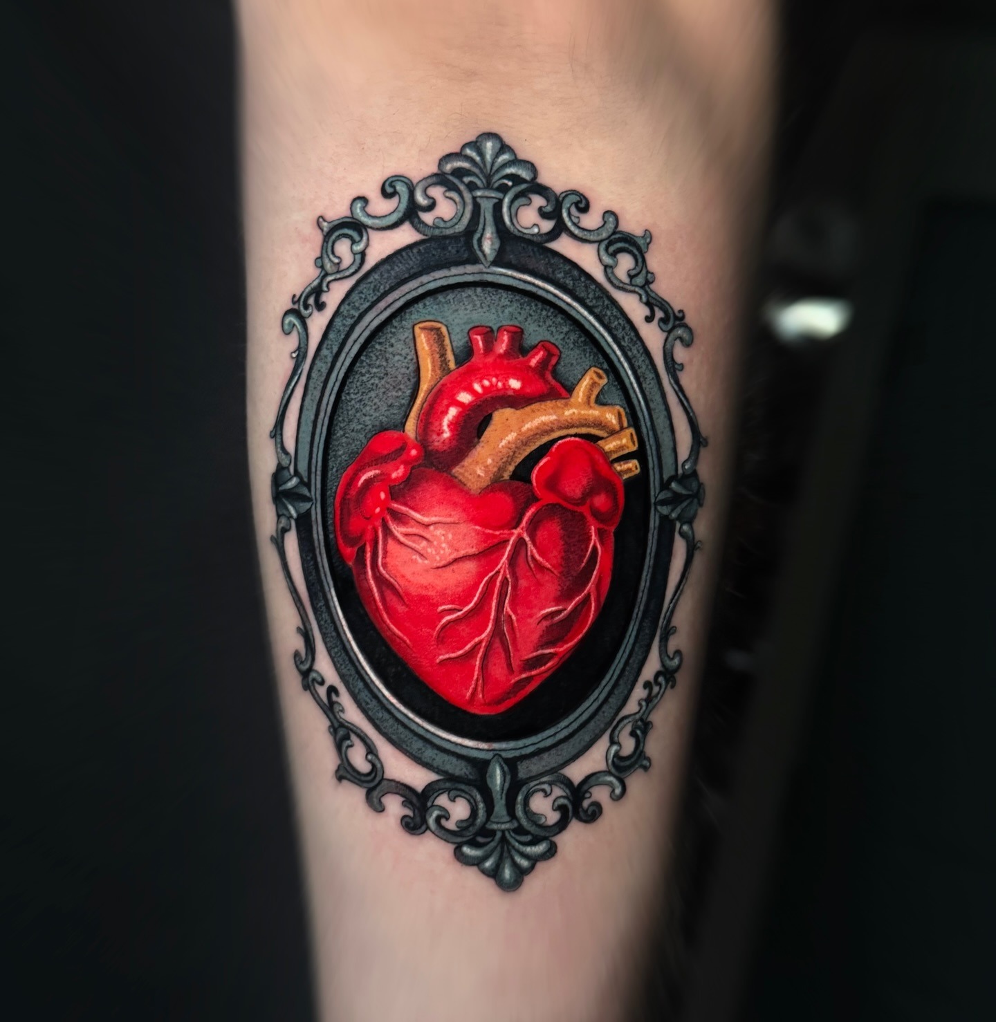 Anatomical Heart in Ornate Frame Tattoo Tattoo Design