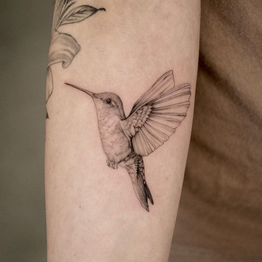 Fine Line Realistic Hummingbird Tattoo Tattoo Design