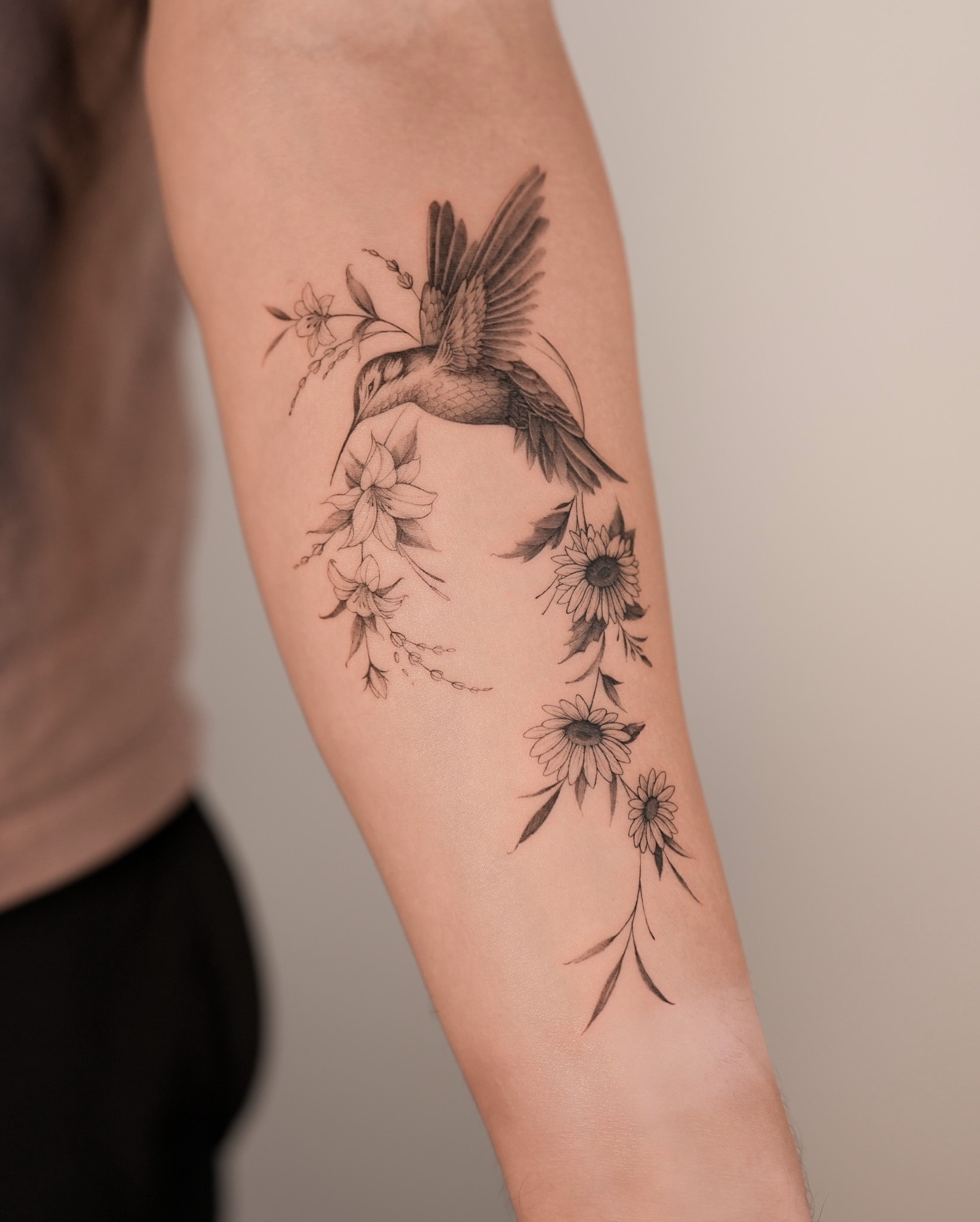 Floral Hummingbird Tattoo with Wildflowers Tattoo Design