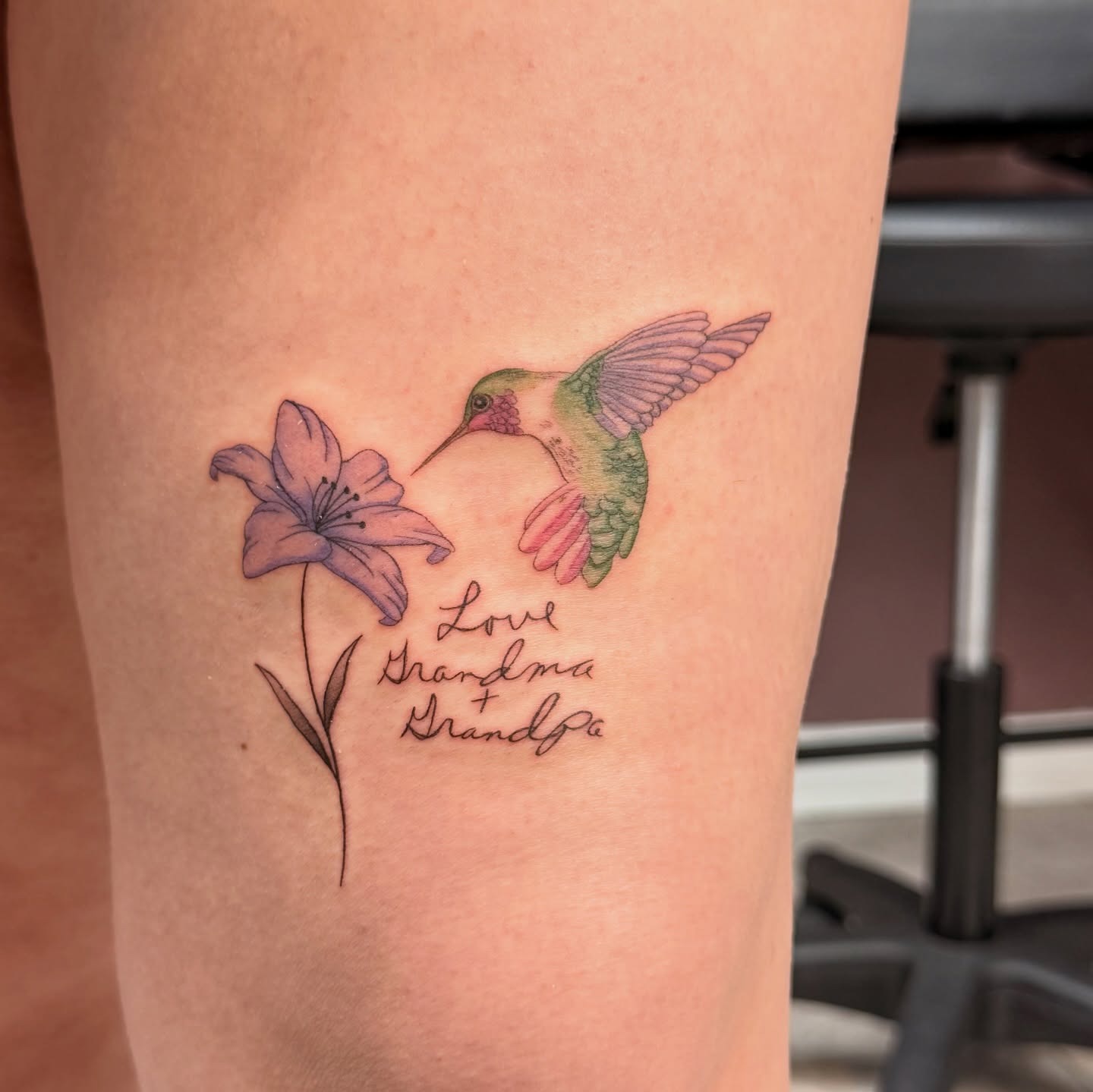 Hummingbird and Lily Memorial Tattoo Tattoo Design