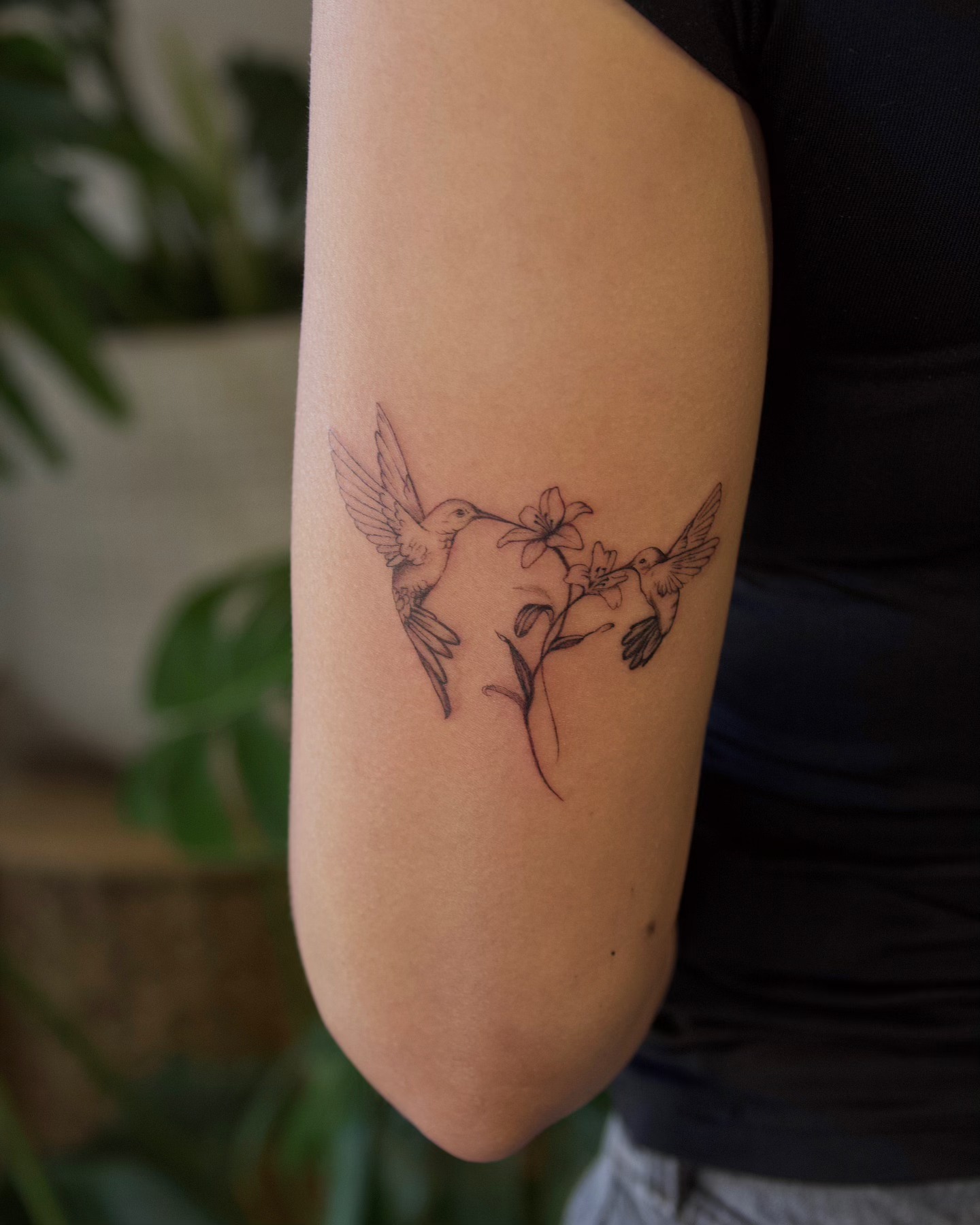 Twin Hummingbirds and Lily Flower Tattoo Tattoo Design