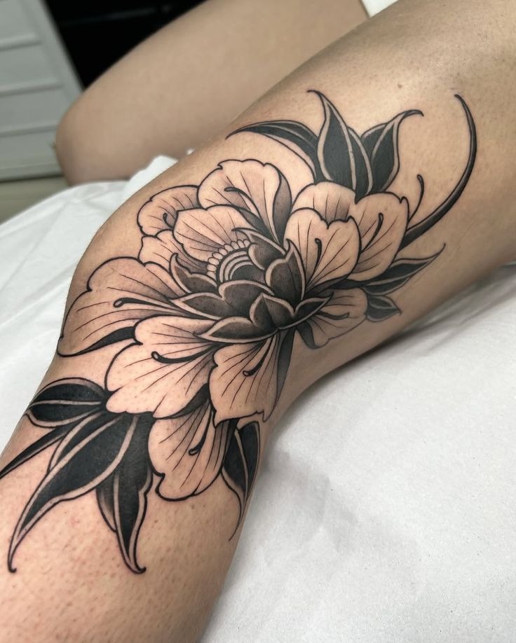 Black and Grey Floral with Soft Shading Tattoo Design